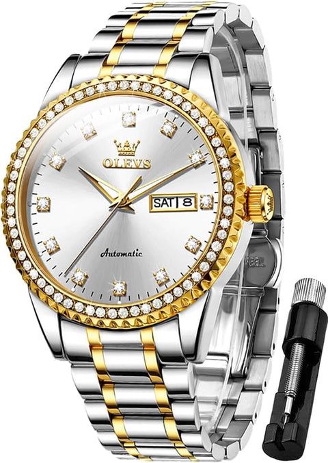 OLEVS Mens Automatic Watch Diamond Luxury Mechanical Self Winding Business Dress Wrist Watch Waterproof Luminous OLEVS