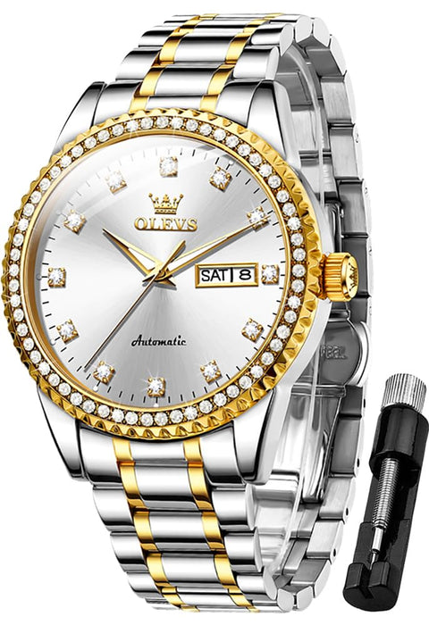 OLEVS Mens Automatic Watch Diamond Luxury Mechanical Self Winding Business Dress Wrist Watch Waterproof Luminous OLEVS