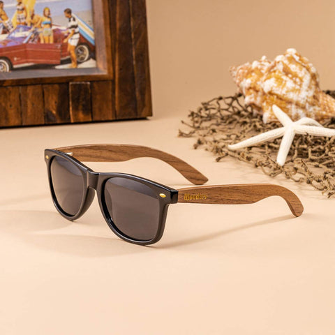 Woodies Walnut Wood Sunglasses with Black Polarized Lenses for Men and Women | 100% UVA/UVB Ray Protection