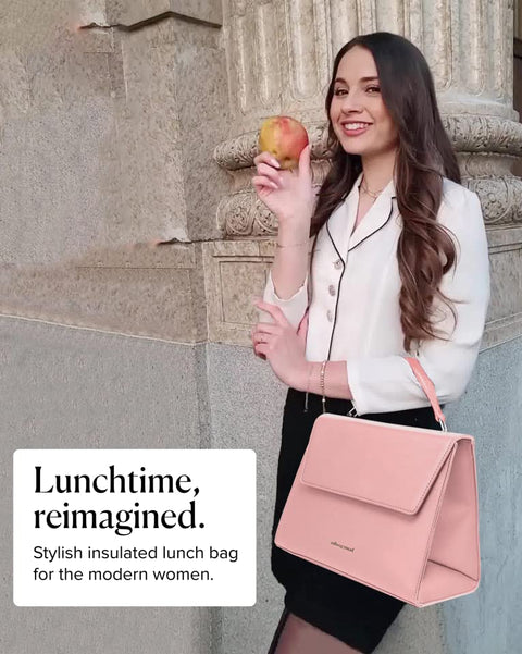 BEAUTYGOODIES Large Pink Lunch bag, Insulated Lunch Purse, Insulated Lunch Bag, Modern Lunch Box For Women, Lunch Bag Woman Leather, Chic Large Lunch Tote, Cooler Bag BEAUTYGOODIES