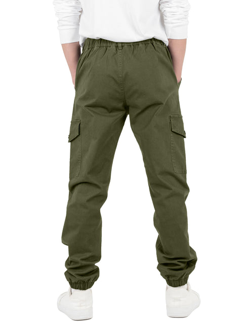 CAMLAKEE Boys Cargo Pants for Kids Stretch Elastic Waist School Youth Twill Joggers Black 12-13 Years/Size 160
