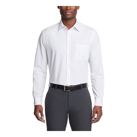 Van Heusen Men's Dress Shirt Regular Fit Poplin Solid, White, 17.5" Neck 34"-35" Sleeve Van Heusen