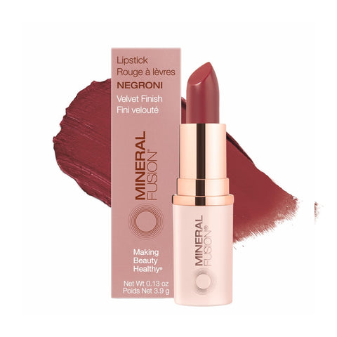 Mineral Fusion Long-Lasting Lipstick, Vivid & Smudge-Free Lip Color with Avocado Oil, Cocoa Seed Butter, Free of FD&C Dyes, Paraben and Gluten, Negroni