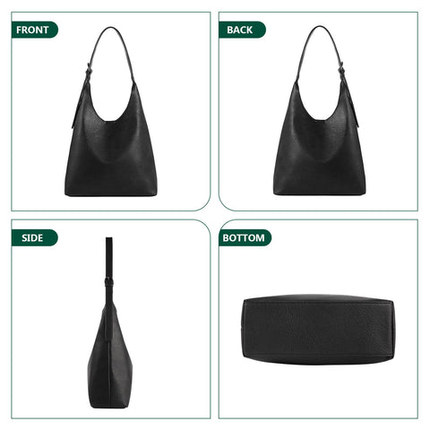 Hobo Bag for Women, Vegan Leather Slouchy Shoulder Handbags Purses for Women with Adjustable Strap (Black)