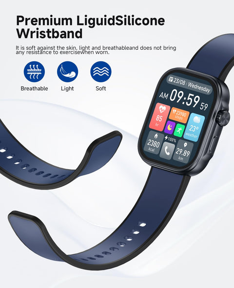Smart Watch, AI Running Plan, PPG Blood Pressure Monitor, 3ATM Waterproof Fitness Tracker, 1.99" AMOLED Display, Heart Rate Blood Oxygen Sleep, Smartwatch for Men Compatible with Android and iOS Blue SOUYIE