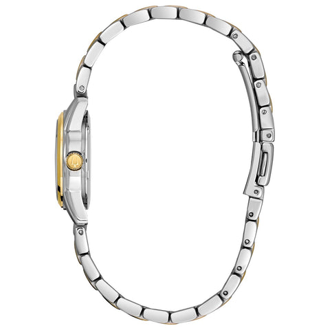 Bulova Ladies' Classic Two-Tone Stainless Steel 3-Hand Calendar Date Quartz Watch, Silver-White Dial (Style: 98M105) Bulova