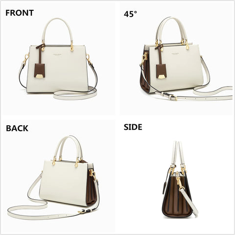 Cnoles Cowhide Leather Tote Handbags Medium Shoulder Bags Ladies Handle Satchel Purse Tote Bag Purse for Women White Cnoles