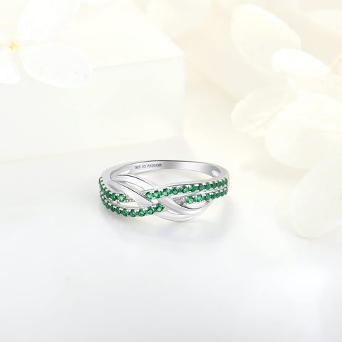 JO WISDOM Women Celtic Knot Rings,925 Sterling Silver Criss Cross X Shape Statement Rings for Women with May Birthstone Ring size7 JO WISDOM