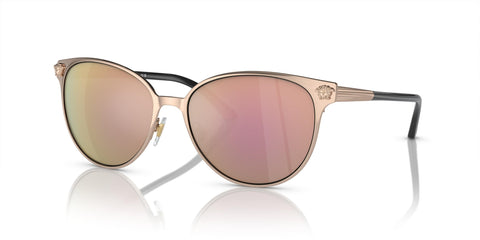 Versace Woman Sunglasses Pink Gold Frame, Dark Grey Mirror Pink Lenses, 57MM Versace