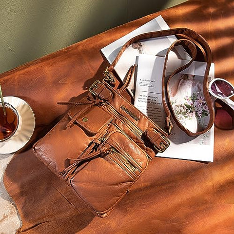 Montana West Multi Pocket Crossbody Purse for Women Shoulder Bag Ultra Soft Washed Vegan Leather Travel Bag,MWC-046CM Montana West