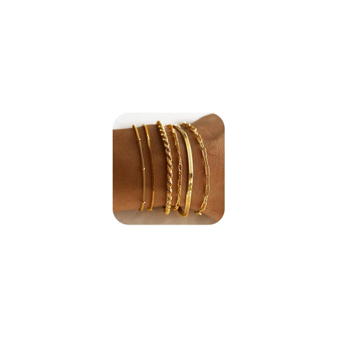 DEARMAY Gold Bracelets for Women 14K Real Gold Plated Jewelry Sets Stack Trendy Dainty Stackable Paperclip Rope Snake Box Figaro Chain Bracelets Pack Costume Fashion Filled Gifts