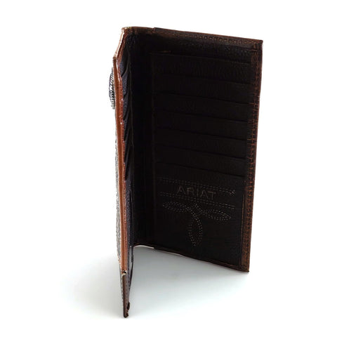 Ariat Men's Rodeo Wallet, Hand Tooled Leather Corner, Antiqued Silver Concho, Tan ARIAT