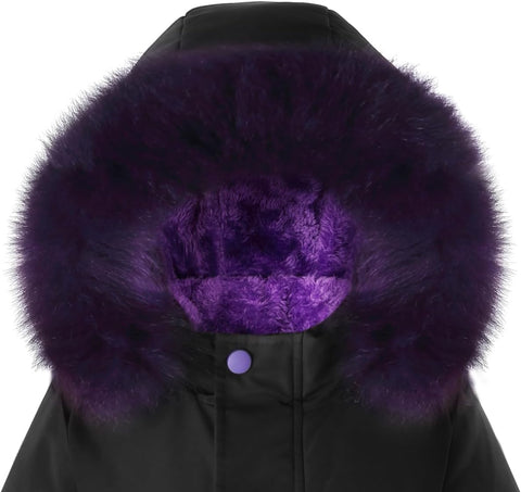 Girls Black Winter Coat Size 11-12 Fleece Hooded Puffer Jackets Kids Black Parka