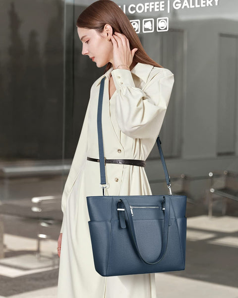 Over Earth Women Leather Handbags Genuine Leather Tote Shoulder Bag with Multi Pockets(O105E UG Indigo Blue) Over Earth