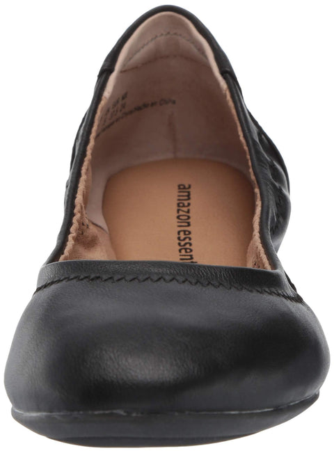 Amazon Essentials Women's Belice Slip On Ballet Flat, Black Faux Leather, 8