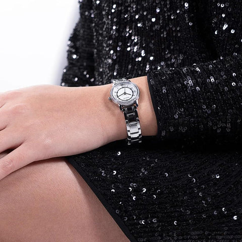 GUESS Ladies 28mm Watch - Silver Tone Bracelet Silver Tone Case White Dial GUESS