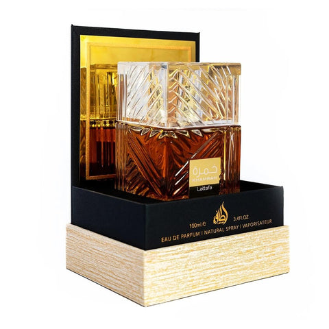 Lattafa Fakhar Gold Extrait Eau de Perfume Spray, 3.4 Ounce and Khamrah Eau de Parfum Spray, 3.4 Ounce Fragrance Bundle for Women and Men Lattafa