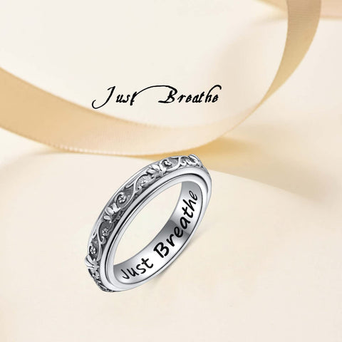 Ladytree Spinner Fidget Ring S925 Sterling Silver Lotus Flower Yoga Just Breathe Anxiety Worry Band Oxidized Fidget Stress Relieving Boredom ADHD Autism Rings for Women Men,Size 8 Ladytree