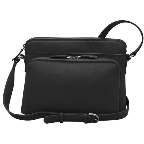Genuine Soft Leather Cross Body Bag with Front Organizer Wallet,Black ili New York