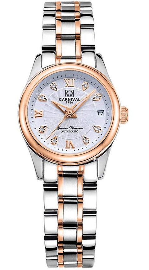Gosasa Automatic Watch Fashion Women's Analog Watches Stainless Steel Link Waterproof Ladies Luxury Dress Watch (White) Gosasa