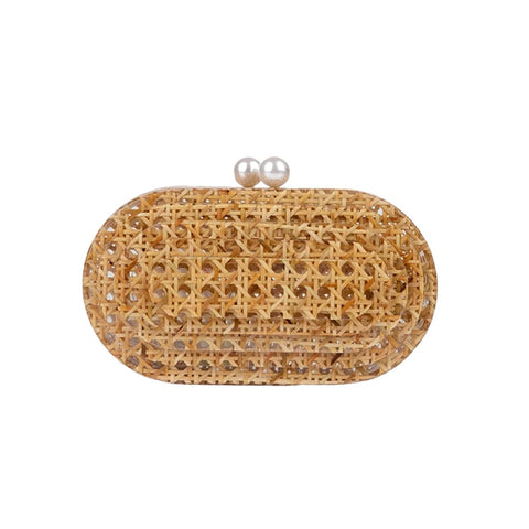 PENGZHI Women Acrylic Rattan Clutch Purse Rattan Woven Evening Bag Wedding Party Purse Summer Beach Wicker Shoulder Handbag, Brown PENGZHI
