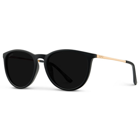 WearMe Pro Women's Round Sunglasses with Polarized UV Protection, Trendy Retro Designer Style (Gold Frame/Black Lens)