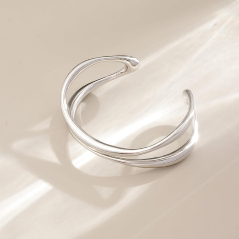 EFHARIS Double-Layer Cuff Bracelet for Women, Silver Rhodium Plated Cuff Bangle Adjustable Bracelet EFHARIS