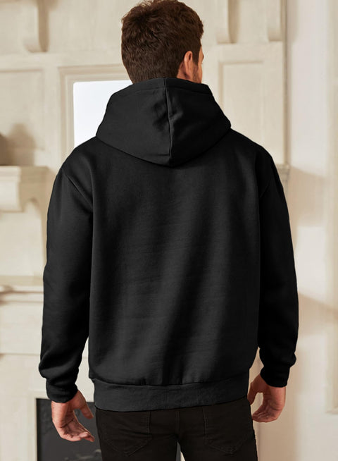 JMIERR Mens Cotton Fashion Hoodies & Sweatshirts Drawstring Long Sleeve Front Collar Hooded Pullovers with Pockets for Men Loose Fit Casua Fall Winter Shirt Tops Sweater, US46(XL), Black