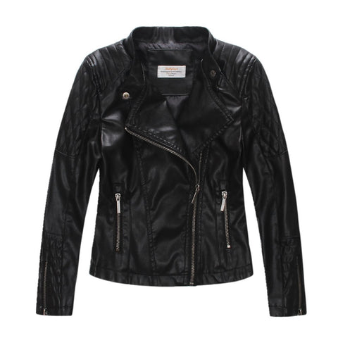 LJYH Girls Faux Leather Quilted Motorcycle Jackets Kids Spring Biker Coats Black 7/8yrs