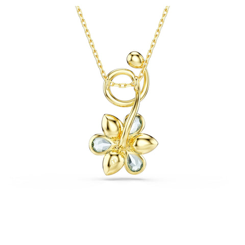 Swarovski Idyllia Pendant, Mixed cuts, Flower, Blue, Gold-Tone Finish