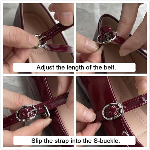 LUXINYU Mary Jane Flat Shoes for Women Patent Leather Square Toe Adjustable Buckle Strap Ballet Dance Shoes,Red 7.5