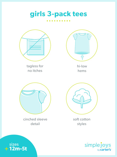 Simple Joys By Carter's Girls Short-sleeve Tops, Mulitpacks Baby And Toddler T-Shirt Set, Pink/Green/Floral, 2T US