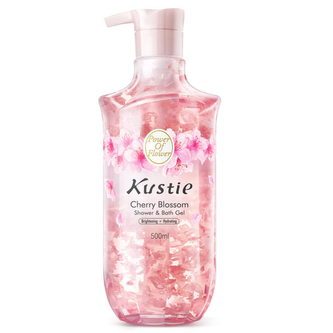 Kustie Cherry Blossom Brightening Body Wash with Real Flower Petals & Niacinamide – Hydrating Perfume Antioxidants-Rich Shower Gel, Amino Acids & Long-Lasting 24H Floral Fragrance, 16.9 Fl Oz