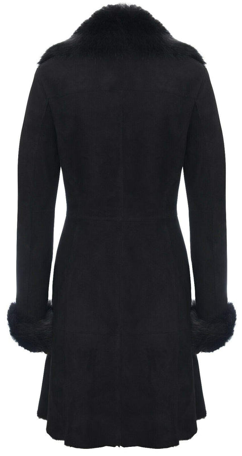 Infinity Leather Ladies Warm Black Suede Merino Shearling Sheepskin Coat with Toscana Collar 2XL Infinity Leather