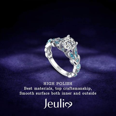Jeulia Simulated Gemestone Butterfly Rings Sterling Silver Round Cut Bridal Set Birthstone Aquamarine Blue CZ Engagement Rings Anniversary Promise Rings for Her with Jewelry Gift Box (8)… Jeulia