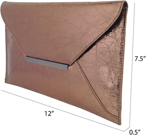 JNB Crushed Metallic Envelope Clutch, Bronze JNB
