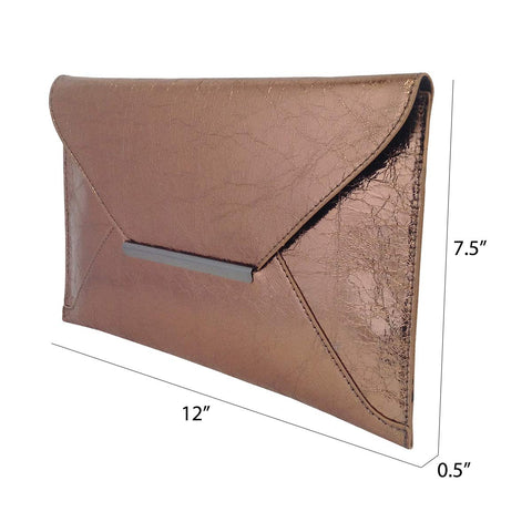 JNB Crushed Metallic Envelope Clutch, Bronze JNB
