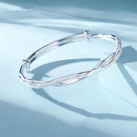 Kim Carrey S925 Silver Bangle Bracelet for Women, Elegant Women‘s Sterling Silver Bracelet Bangle Adjustable 6.4-7.8 inches Small Size (Mobius) Kim Carrey
