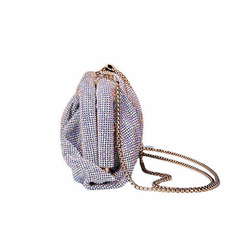 WuDiaoer Women Rhinestone Clutch Purse Diamond Evening Bag Chain Handbag Ladies Dumpling Bag Wedding Party Purse, Orange Red WuDiaoer