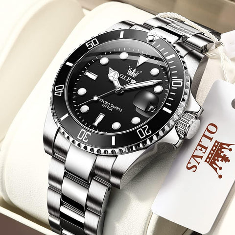 OLEVS Watches for Men, Mens Dress Watch, Large Face Luxury Stainless Steel Silver Waterproof Men's Wrist Watches with Date, Men Silver Classic Analog Quartz Watch Relojes de Hombre