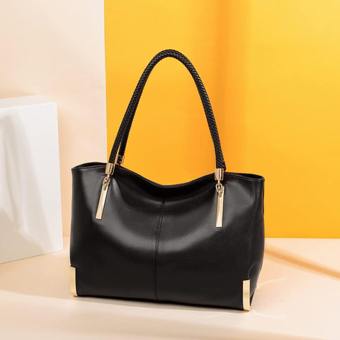 Leather Handbags for Women Leather Lady Large Top-handle Bag Satchel Handbags for Women, Genuine Leather Ladies Top-handle Shoulder Bag (Black) FOXLOVER