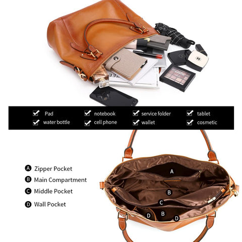 Kattee Genuine Leather Handbags Tote Shoulder Bag for Woman Satchel Designer Purse Top Handles Crossbody Bag Large Capacity Kattee