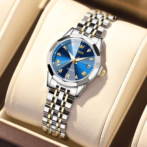 OLEVS Watches Women with Date Silver Stainless Steel Luxury Ladies Watches with Small Writs Diamond Watches for Women Waterproof Elegant Dress Quartz Analog Women's Wrist Watches Reloj de Mujer, Two OLEVS