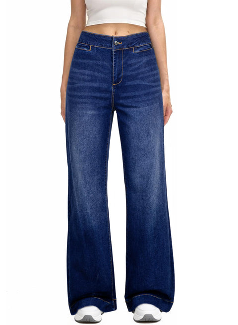 Sidefeel Women's High Waist Jeans Casual Loose Bootcut Jeans Bell Bottom Jeans with Pockets Bluing Size 14