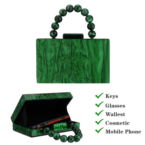 Acrylic Purses Evening Clutch Bag Marbling Handbags for Women Cross Body Bag with Pearl Chain Formal Wedding Prom Party (Dark Green) jessie
