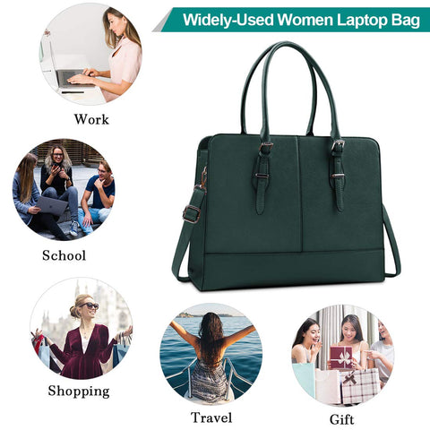 Laptop Bag for Women Leather Work Tote 15.6 Inch Laptop for Computer Bag Waterproof Business Office Professional Large Capacity Handbag Shoulder Bag DeepGreen KTMOUW