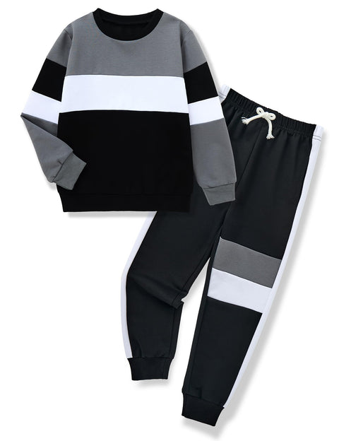 mkodopy Boys Clothes Hoodie Sweatsuits Tops and Pants Boys Fall Winter Outfits Boy Clothing Set (Black Gray, 6-7 Years)