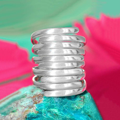 Boho-Magic 925 Sterling Silver Band Rings for Women Wide Wrap Statement Ring (9) Boho-Magic