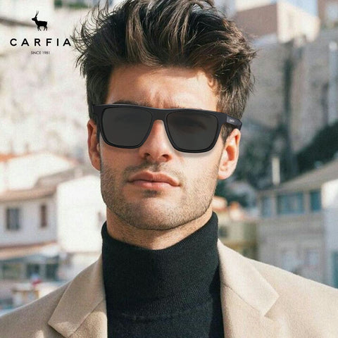 CARFIA Black Curved Acetate Polarized Sunglasses for Men UV Protection, Cool Retro Eyewears with Embossed Pattern Wire Core