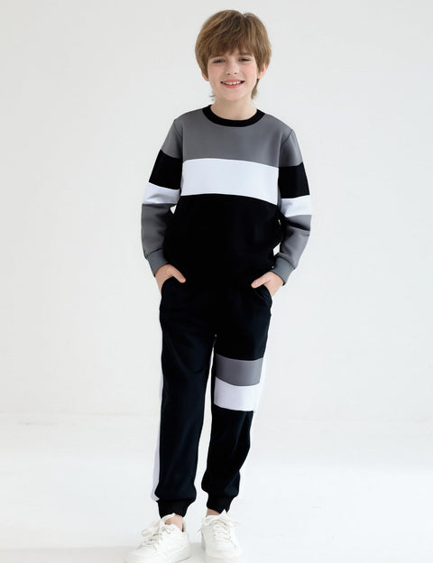 mkodopy Boys Clothes Hoodie Sweatsuits Tops and Pants Boys Fall Winter Outfits Boy Clothing Set (Black Gray, 6-7 Years)